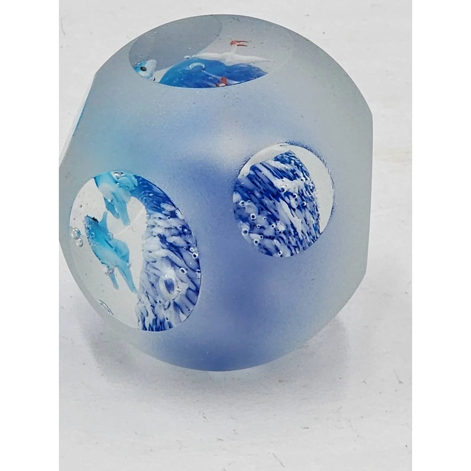 Art Glass Aquarium Paperweight Bird Fish Coral Reef Home Office Decor Underwater