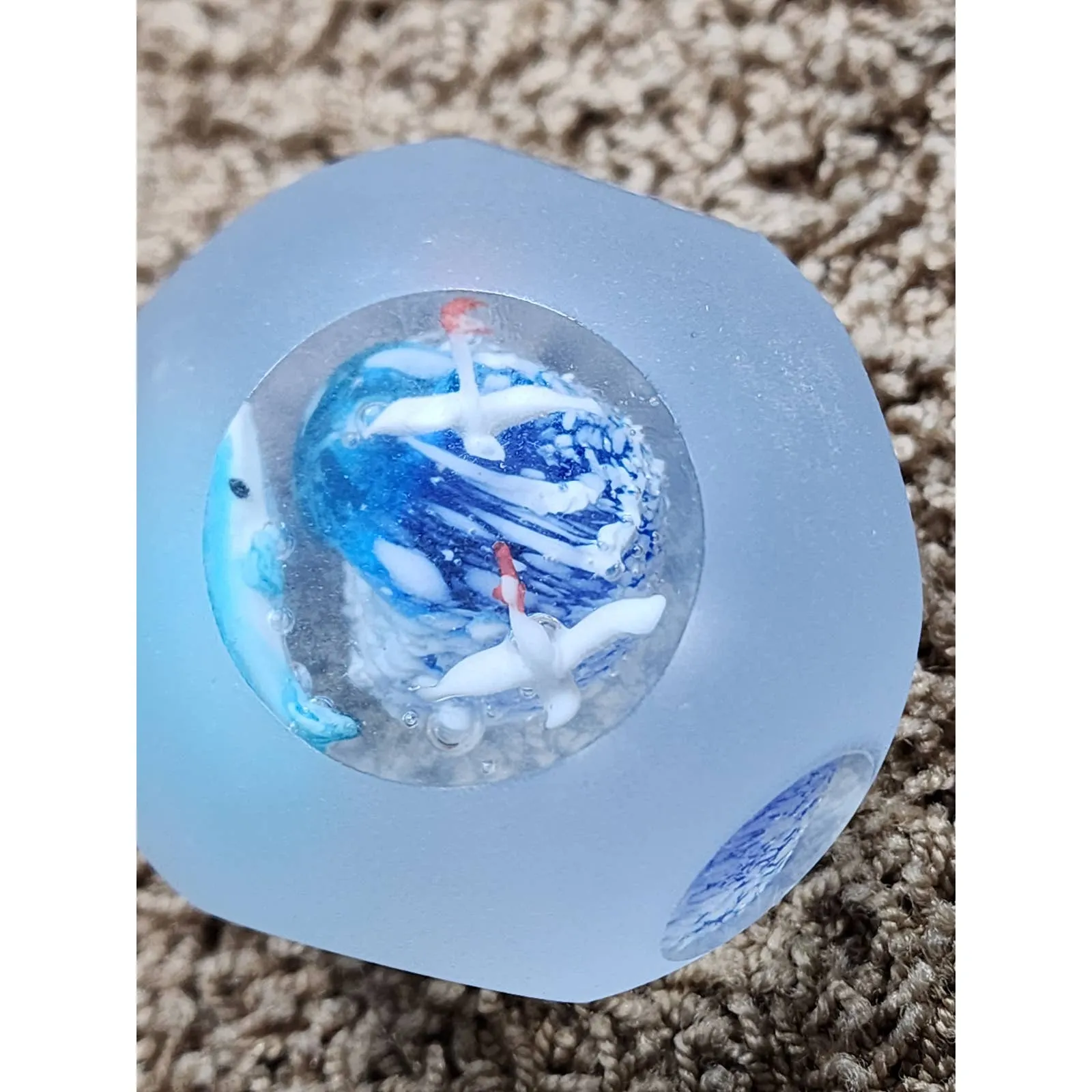 Art Glass Aquarium Paperweight Bird Fish Coral Reef Home Office Decor Underwater