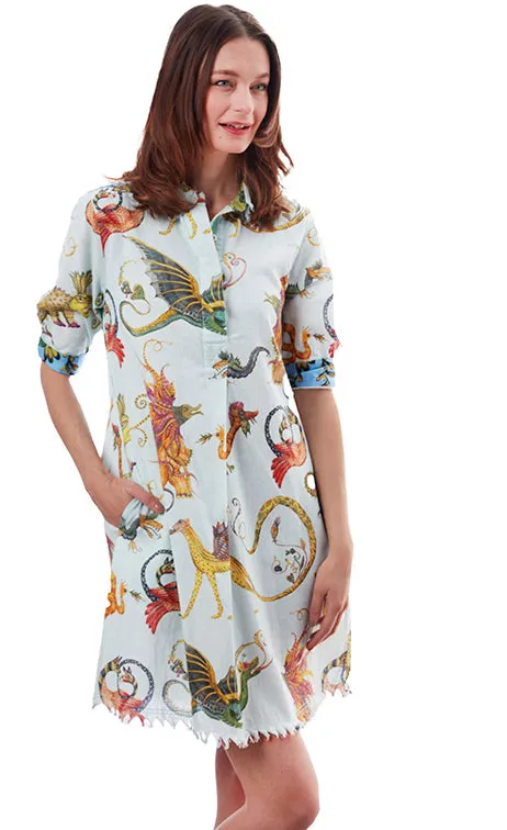 Chatham Dress - Light Blue Mythical Creatures Print