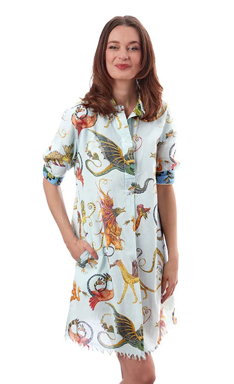 Chatham Dress - Light Blue Mythical Creatures Print