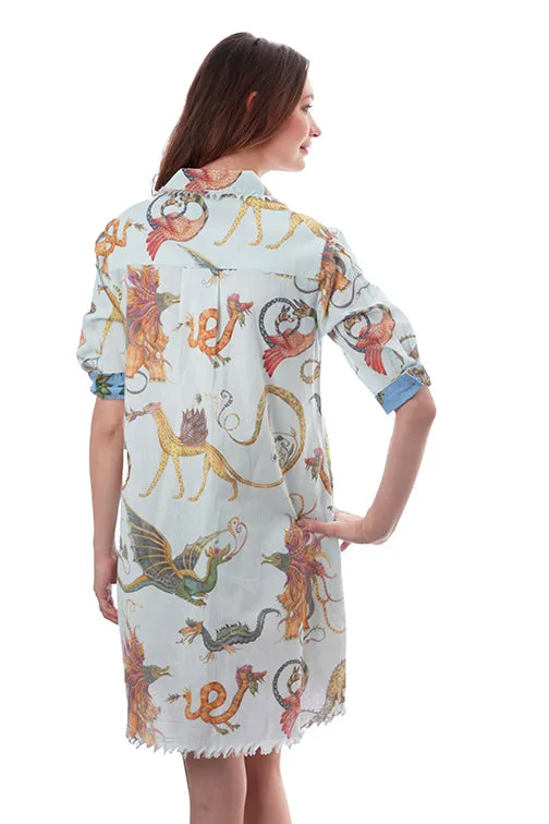 Chatham Dress - Light Blue Mythical Creatures Print